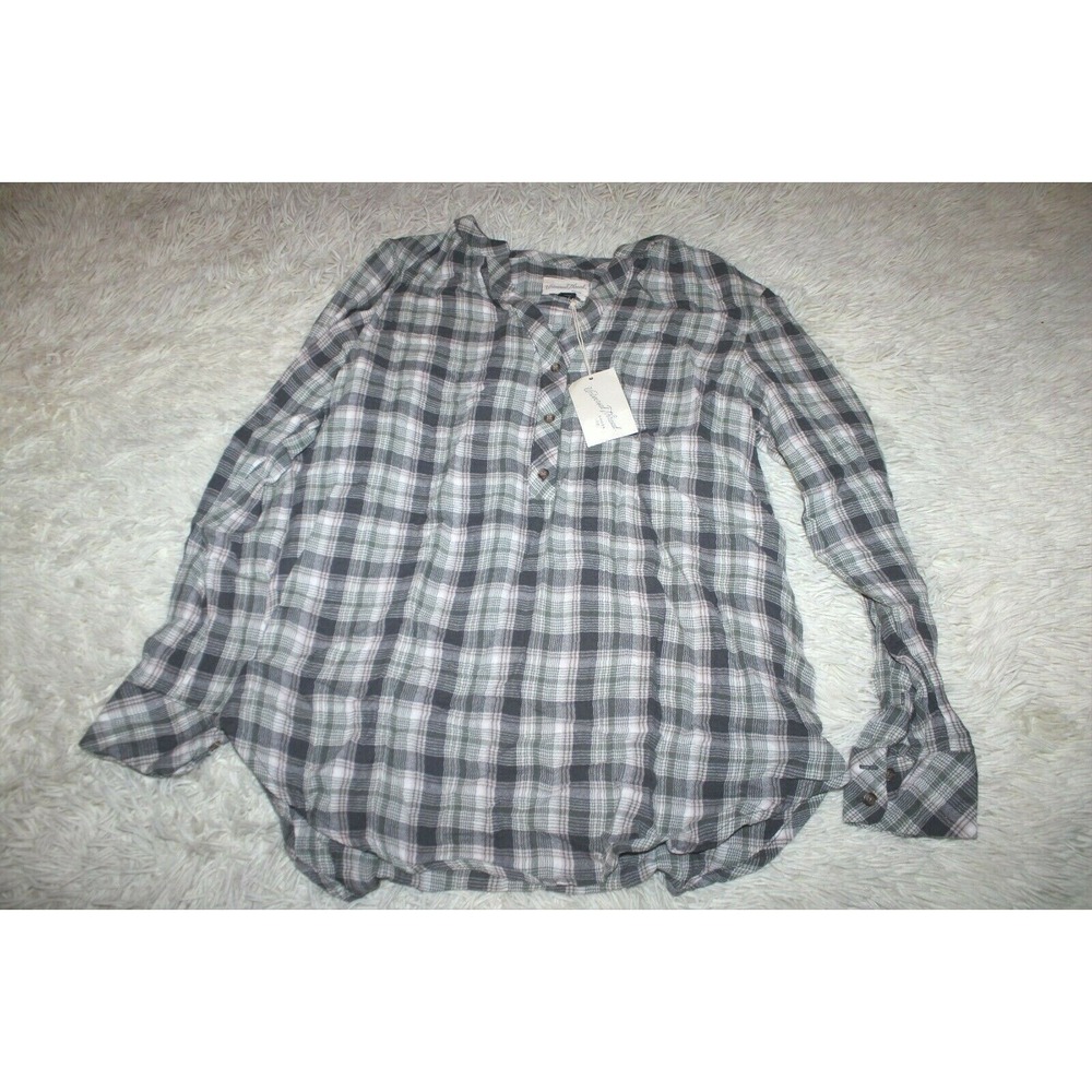 Universal Thread Green Plaid Sleeve Button Down Blouse/Shirt Size small NEW